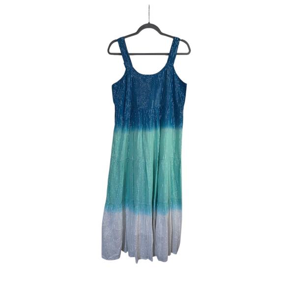 Linda Anderson Blue Green Ombre Beach Flowy Sundress Maxi Dress, Size Small - Picture 1 of 14